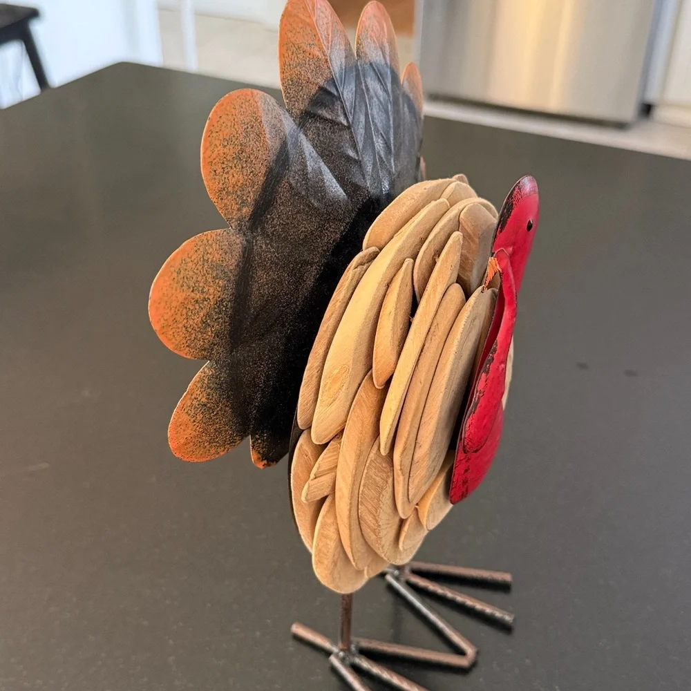 Rustic Farmhouse Metal & Wood Turkey Tabletop Decor